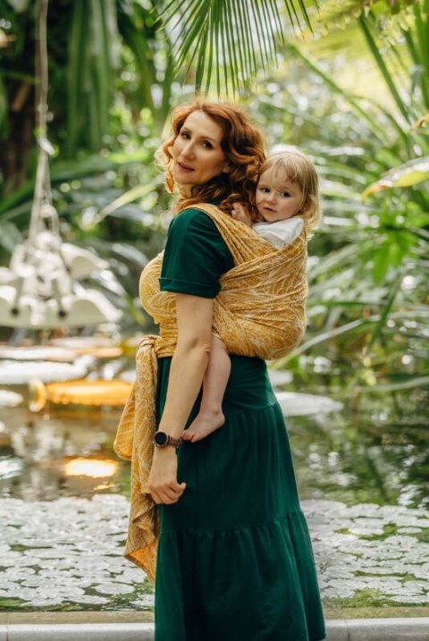 Żakardowa chusta do noszenia dzieci, 100% wiskoza bambusowa - WOLNY DUCH - AURUM - rozmiar XL