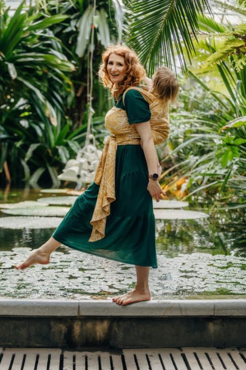 Żakardowa chusta do noszenia dzieci, 100% wiskoza bambusowa - WOLNY DUCH - AURUM - rozmiar XL