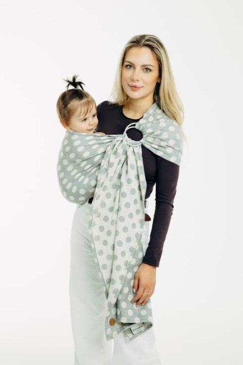 Żakardowa chusta kółkowa do noszenia dzieci, (100% bawełna), ramię bez zakładek - POLKA DOTS - PLOP - standard 1.8m