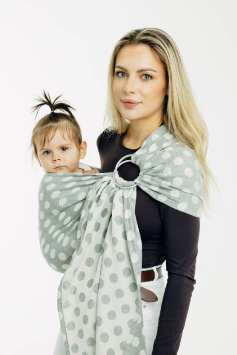 Żakardowa chusta kółkowa do noszenia dzieci, (100% bawełna), ramię bez zakładek - POLKA DOTS - PLOP - standard 1.8m