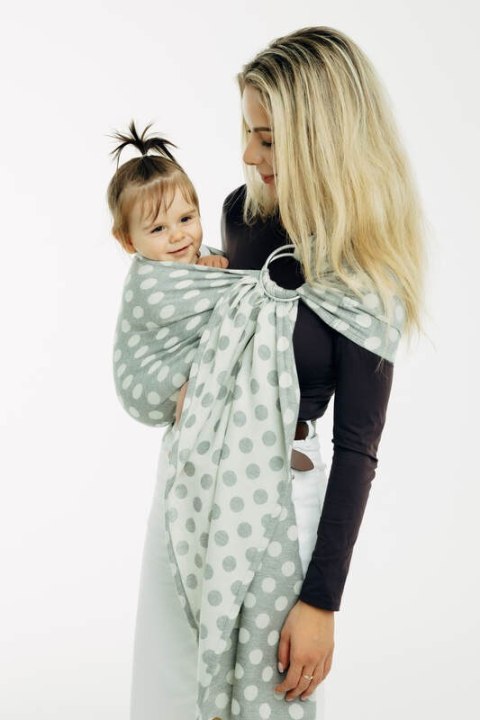 Żakardowa chusta kółkowa do noszenia dzieci, (100% bawełna), ramię bez zakładek - POLKA DOTS - PLOP - standard 1.8m