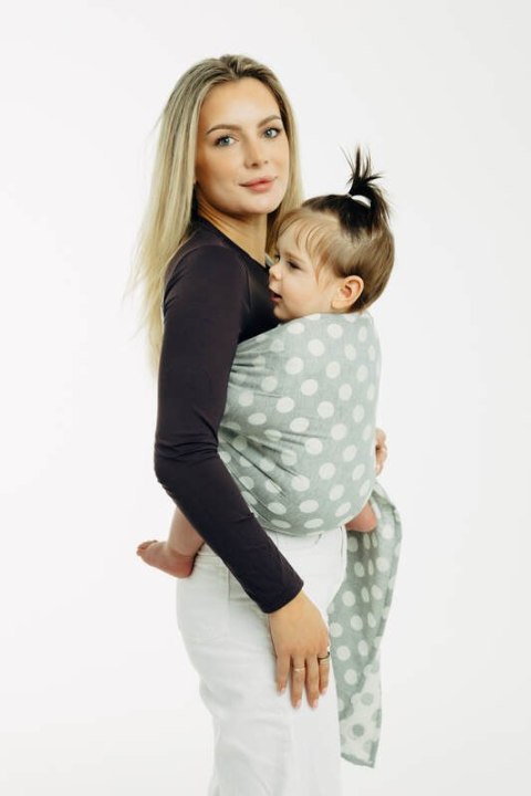Żakardowa chusta kółkowa do noszenia dzieci, (100% bawełna), ramię bez zakładek - POLKA DOTS - PLOP - standard 1.8m