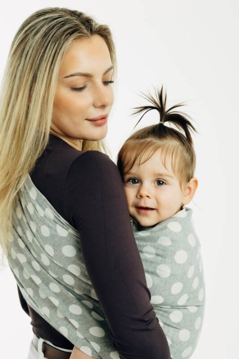 Żakardowa chusta kółkowa do noszenia dzieci, (100% bawełna), ramię bez zakładek - POLKA DOTS - PLOP - standard 1.8m