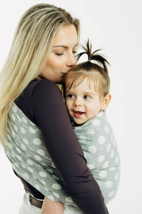 Żakardowa chusta kółkowa do noszenia dzieci, (100% bawełna), ramię bez zakładek - POLKA DOTS - PLOP - standard 1.8m