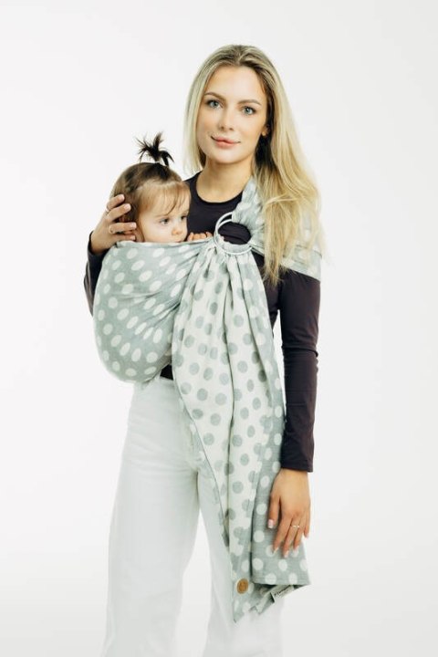Żakardowa chusta kółkowa do noszenia dzieci, (100% bawełna), ramię bez zakładek - POLKA DOTS - PLOP - standard 1.8m