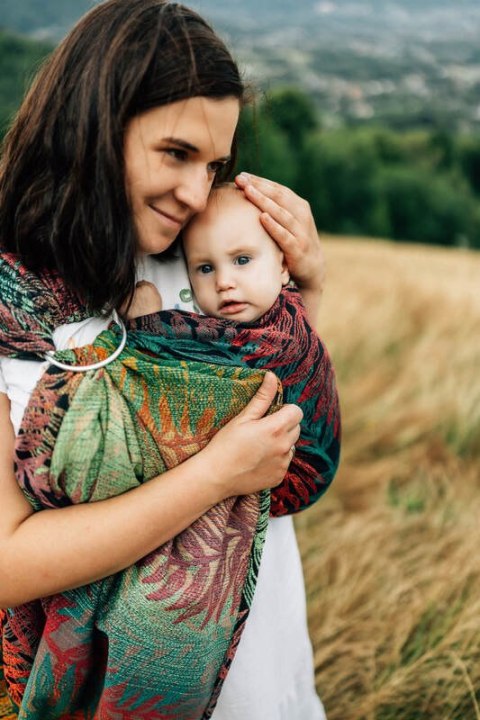Żakardowa chusta kółkowa do noszenia dzieci, (100% bawełna), ramię bez zakładek - RAINFOREST - DIVERSE - standard 1.8m