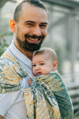 Żakardowa chusta kółkowa do noszenia dzieci, (100% bawełna), ramię bez zakładek - RAINFOREST - SELVA - standard 1.8m
