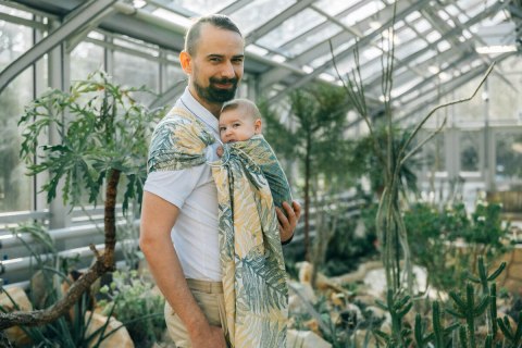 Żakardowa chusta kółkowa do noszenia dzieci, (100% bawełna), ramię bez zakładek - RAINFOREST - SELVA - standard 1.8m