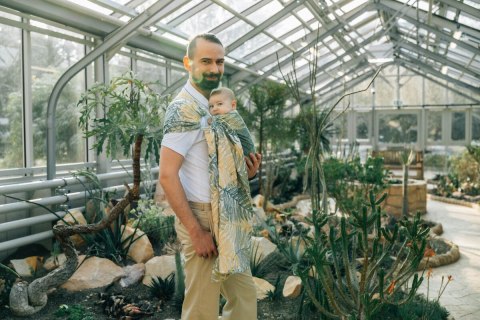 Żakardowa chusta kółkowa do noszenia dzieci, (100% bawełna), ramię bez zakładek - RAINFOREST - SELVA - standard 1.8m
