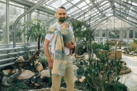 Żakardowa chusta kółkowa do noszenia dzieci, (100% bawełna), ramię bez zakładek - RAINFOREST - SELVA - standard 1.8m