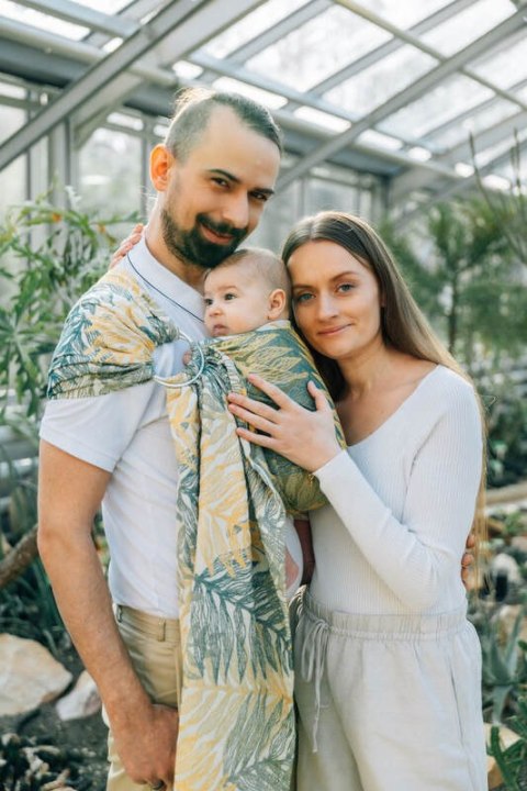 Żakardowa chusta kółkowa do noszenia dzieci, (100% bawełna), ramię bez zakładek - RAINFOREST - SELVA - standard 1.8m
