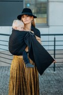 Żakardowa chusta kółkowa do noszenia dzieci, 59% bawełna, 41% wełna merino, ramię bez zakładek - PAWI OGON - PITCH BLACK - stan