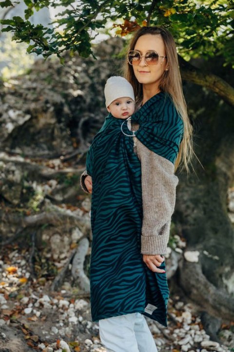 Żakardowa chusta kółkowa do noszenia dzieci (63% bawełna, 37% wełna merino), ramię bez zakładek - ZEBRA - SAVANNA - standard 1.8