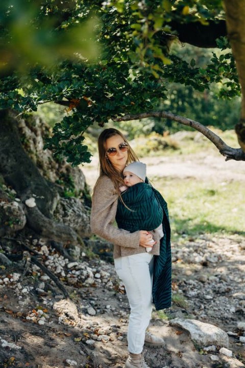 Żakardowa chusta kółkowa do noszenia dzieci (63% bawełna, 37% wełna merino), ramię bez zakładek - ZEBRA - SAVANNA - standard 1.8