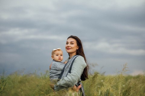 Chusta do noszenia dzieci, splot chevron, 100% len - ARROW - WAVE - rozmiar L