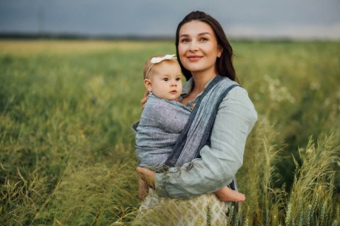 Chusta do noszenia dzieci, splot chevron, 100% len - ARROW - WAVE - rozmiar L