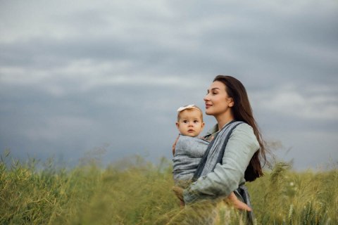 Chusta do noszenia dzieci, splot chevron, 100% len - ARROW - WAVE - rozmiar L