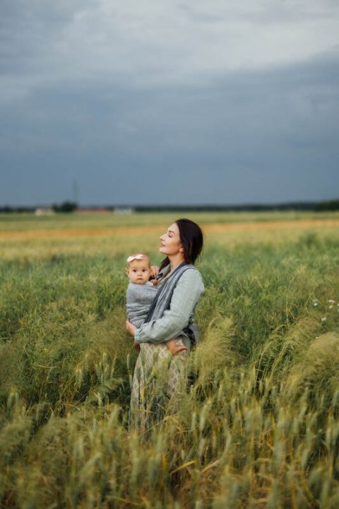 Chusta do noszenia dzieci, splot chevron, 100% len - ARROW - WAVE - rozmiar XL