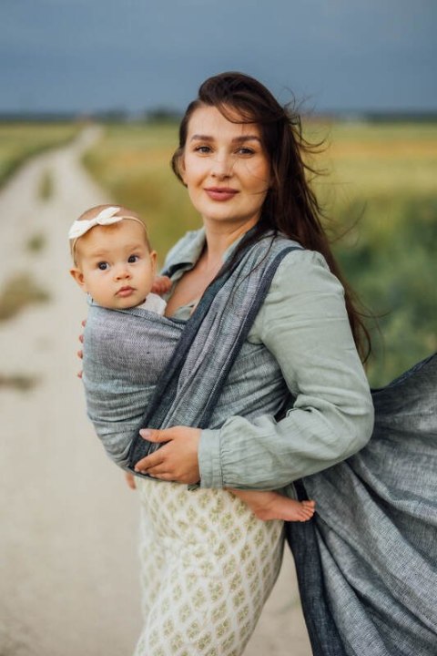 Chusta do noszenia dzieci, splot chevron, 100% len - ARROW - WAVE - rozmiar M