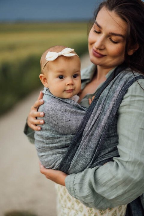 Chusta do noszenia dzieci, splot chevron, 100% len - ARROW - WAVE - rozmiar S