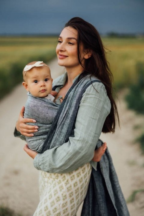 Chusta do noszenia dzieci, splot chevron, 100% len - ARROW - WAVE - rozmiar S