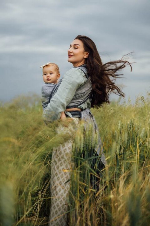 Chusta do noszenia dzieci, splot chevron, 100% len - ARROW - WAVE - rozmiar XS