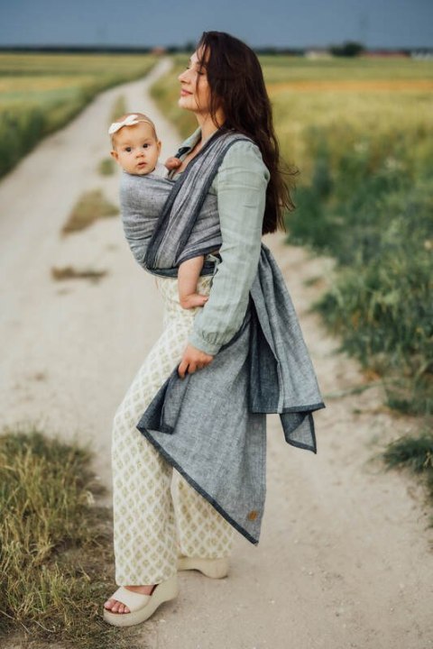 Chusta do noszenia dzieci, splot chevron, 100% len - ARROW - WAVE - rozmiar XS