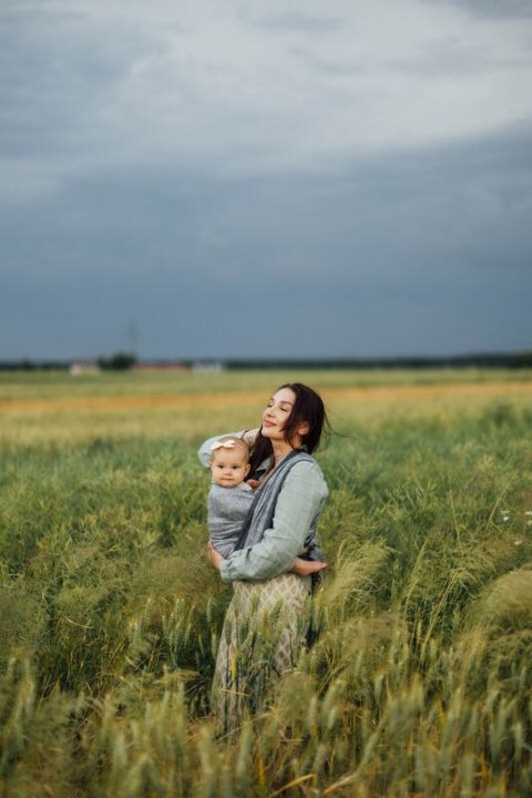 Chusta do noszenia dzieci, splot chevron, 100% len - ARROW - WAVE - rozmiar XS