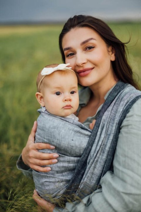 Chusta do noszenia dzieci, splot chevron, 100% len - ARROW - WAVE - rozmiar XS