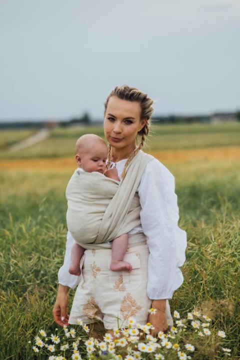 Chusta do noszenia dzieci, splot chevron, 100% len - ARROW - WHISPER - rozmiar XL