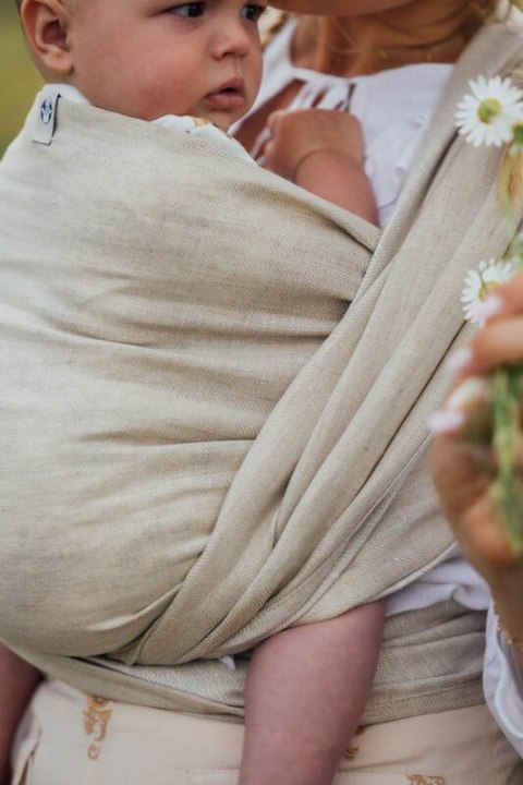 Chusta do noszenia dzieci, splot chevron, 100% len - ARROW - WHISPER - rozmiar XL