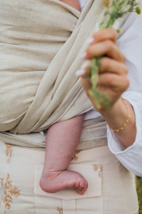 Chusta do noszenia dzieci, splot chevron, 100% len - ARROW - WHISPER - rozmiar XL