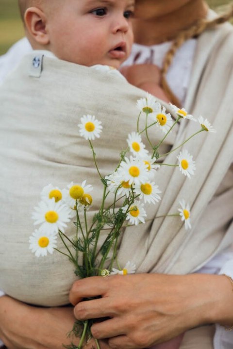 Chusta do noszenia dzieci, splot chevron, 100% len - ARROW - WHISPER - rozmiar XL