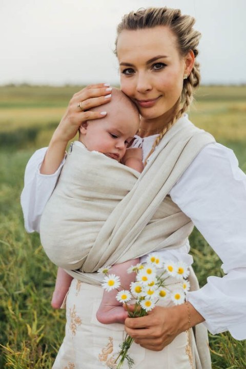 Chusta do noszenia dzieci, splot chevron, 100% len - ARROW - WHISPER - rozmiar M