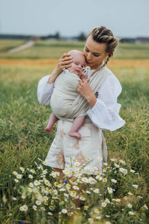 Chusta do noszenia dzieci, splot chevron, 100% len - ARROW - WHISPER - rozmiar S