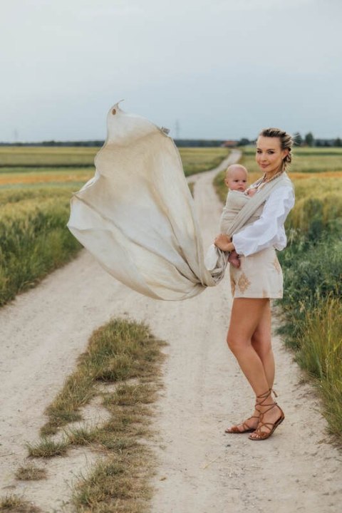 Chusta do noszenia dzieci, splot chevron, 100% len - ARROW - WHISPER - rozmiar S