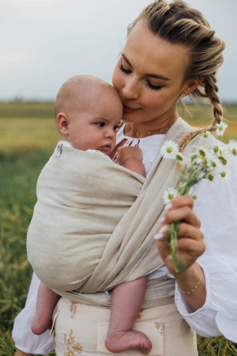 Chusta do noszenia dzieci, splot chevron, 100% len - ARROW - WHISPER - rozmiar XS