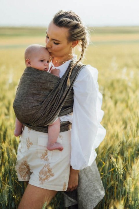 Chusta do noszenia dzieci, splot chevron, 100% len - ARROW - WOOD - rozmiar L