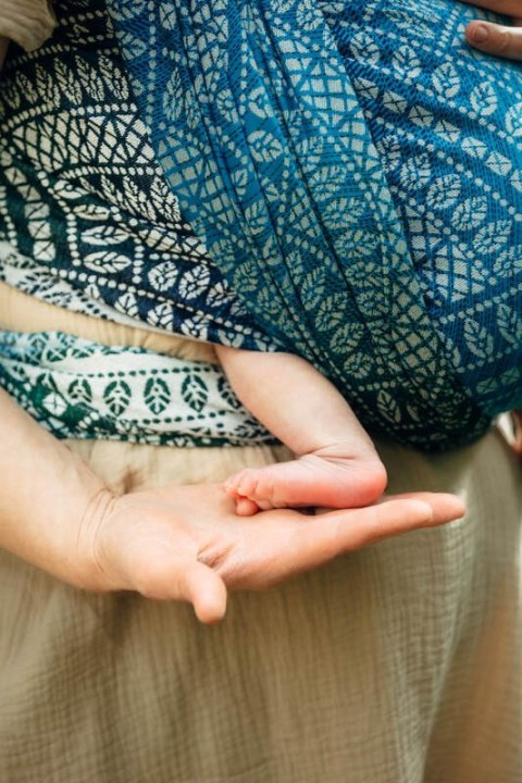 Żakardowa chusta do noszenia dzieci, 100% wiskoza bambusowa - PAWI OGON - SEA ANGEL - rozmiar XS