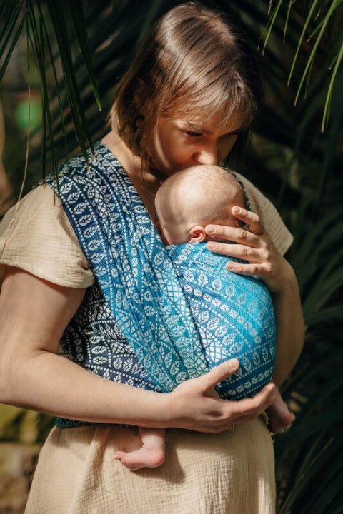 Żakardowa chusta do noszenia dzieci, 100% wiskoza bambusowa - PAWI OGON - SEA ANGEL - rozmiar XS