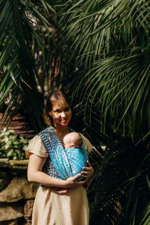 Żakardowa chusta do noszenia dzieci, 100% wiskoza bambusowa - PAWI OGON - SEA ANGEL - rozmiar XS