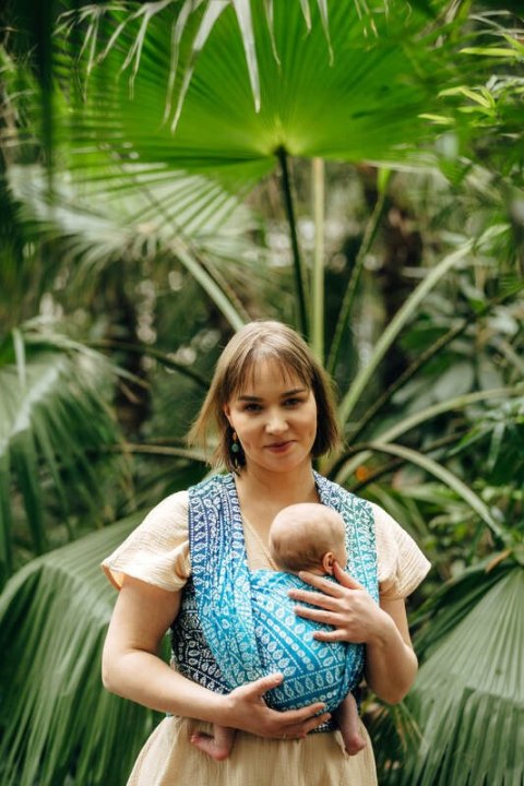 Żakardowa chusta do noszenia dzieci, 100% wiskoza bambusowa - PAWI OGON - SEA ANGEL - rozmiar XS