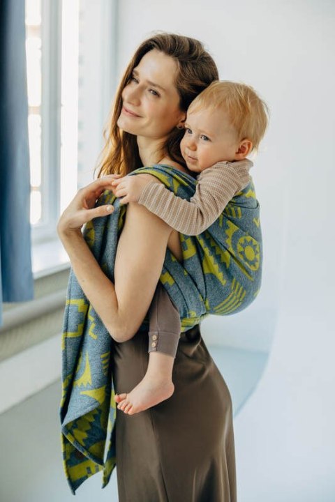 Żakardowa chusta do noszenia dzieci (37% bawełna czesana, 28% wełna merino, 23% jedwab noil, 8% jedwab morwowy, 4% kaszmir) - EK