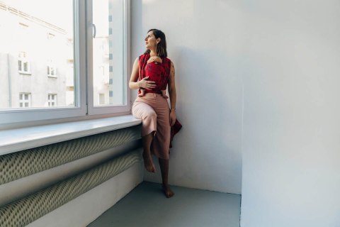 Żakardowa chusta do noszenia dzieci (45% wełna merino, 32% bawełna czesana, 23% jedwab morwowy) - EKSPERYMENT nr 38 - rozmiar M