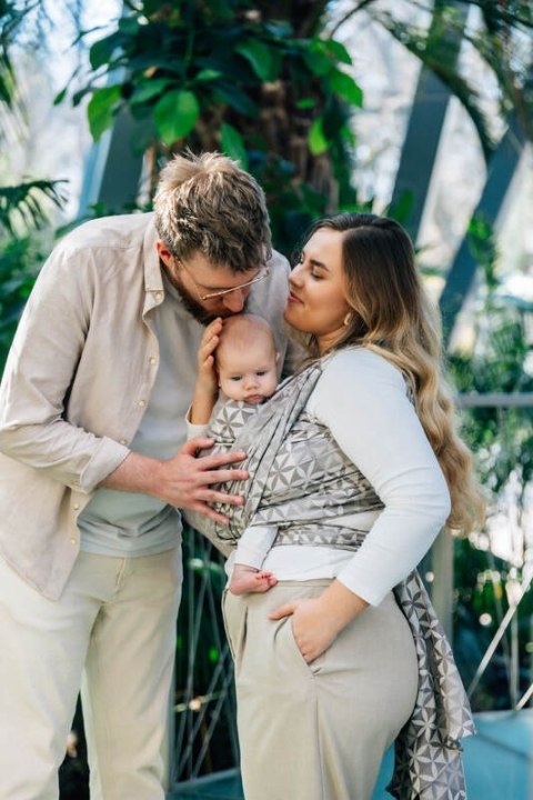 Żakardowa chusta do noszenia dzieci, 55% bawełna, 45% TENCEL™ Lyocell - HEXAFLOWERS - MIRROR - rozmiar L