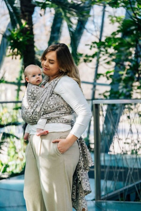 Żakardowa chusta do noszenia dzieci, 55% bawełna, 45% TENCEL™ Lyocell - HEXAFLOWERS - MIRROR - rozmiar M (drugi gatunek)