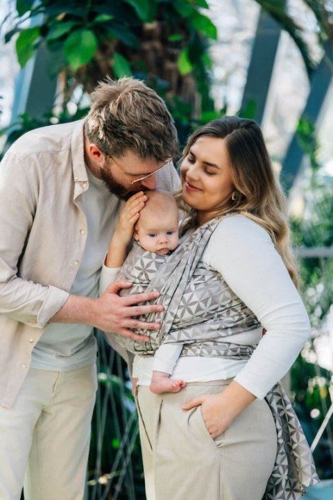 Żakardowa chusta do noszenia dzieci, 55% bawełna, 45% TENCEL™ Lyocell - HEXAFLOWERS - MIRROR - rozmiar M (drugi gatunek)