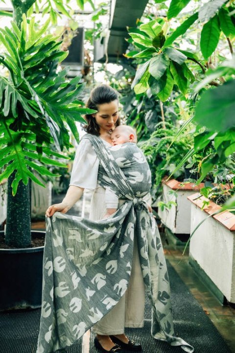 Żakardowa chusta do noszenia dzieci (68% bawełna, 16% len, 16% modal) - BIRDY - WHITE NOISE - rozmiar XS