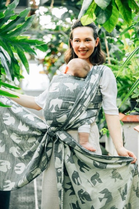 Żakardowa chusta do noszenia dzieci (68% bawełna, 16% len, 16% modal) - BIRDY - WHITE NOISE - rozmiar XS