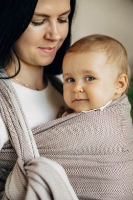 Chusta do noszenia dzieci, tkana splotem jodełkowym, bawełna - MAŁA JODEŁKA ALMOND - rozmiar M